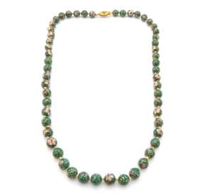 Vintage Cloisonne Enamel Floral Design Hand Knotted Beaded Necklace