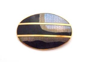 Vintage Cloisonne Enamel Large Oval Shaped Abstract Retro Design Brooch