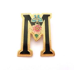 Vintage Cloisonne Enamel Letter ' M ' Initial Brooch