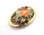 Vintage Cloisonne Enamel Oval Shaped Floral Flower Design Brooch