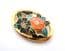Vintage Cloisonne Enamel Oval Shaped Floral Flower Design Brooch