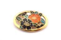 Vintage Cloisonne Enamel Oval Shaped Floral Flower Design Brooch