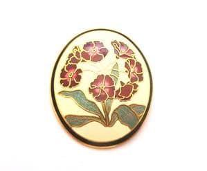 Vintage Cloisonne Enamel Primrose Flower Brooch By Fish And Crown