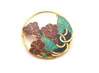 Vintage Cloisonne Enamel Primrose Flower Design Brooch By Fish And Crown