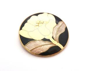 Vintage Cloisonne Enamel Primrose Flower Style Brooch By Fish And Crown