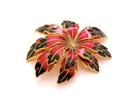 Vintage Cloisonne Enamel Raised Layered Red Flower Floral Design Statement Brooch