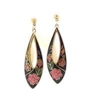 Vintage Cloisonne Enamel Red Floral Drop Design Earrings By Fish And Crown