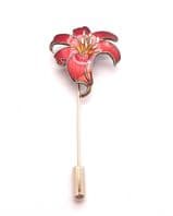 Vintage Cloisonne Enamel Red Orchid Flower Design Stick Pin
