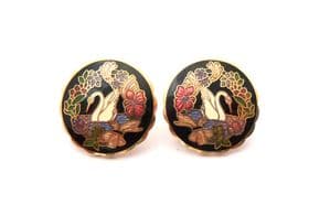 Vintage Cloisonne Enamel Swan Bird Design Earrings By Fish And Crown