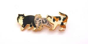 Vintage Cloisonne Enamel Trio Of Cats Brooch By Fish And Crown