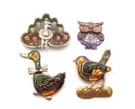 Vintage Collection Of Four Glitter Enamel Detailed Bird Design Brooches