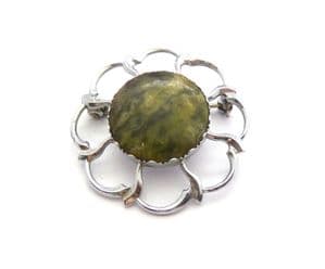 Vintage Connemara Marble Abstract Floral Design Scottish Style Brooch By Mizpah