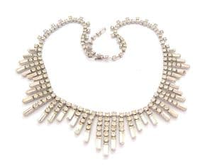 Vintage Crystal Rhinestone Geometric Fringe Drop Design Adjustable Length Statement Choker Necklace