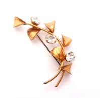 Vintage Curving Abstract Leaf Design Modernist Style Rhinestone Detailed Brooch