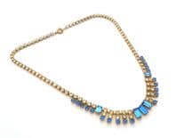 Vintage Dainty Blue And Clear Rhinestone Set Geometric Drop Design Choker Necklace