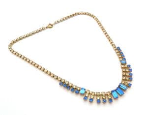 Vintage Dainty Blue And Clear Rhinestone Set Geometric Drop Design Choker Necklace