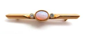 Vintage Dainty Faux Opal Glass And Rhinestone Bar Design Brooch By Avon