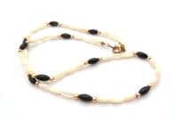 Vintage Dainty Mother Of Pearl Shell And French Jet Beaded Choker Necklace