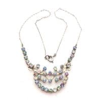 Vintage Dainty Rainbow Iris Glass Rhinestone Set Abstract Small Panel Design Choker Necklace