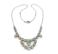 Vintage Dainty Rainbow Iris Glass Rhinestone Set Swag Drop Statement Design Short Length Necklace