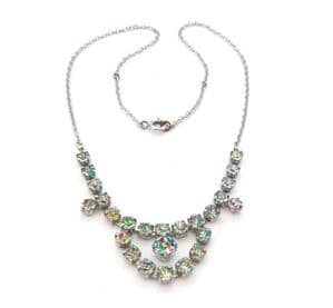 Vintage Dainty Rainbow Iris Glass Rhinestone Set Swag Drop Statement Design Short Length Necklace