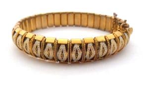 Vintage Damascene Style Abstract Geometric Design Lightly Flexible Panel Design Bangle