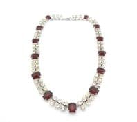 Vintage Double Row Clear And Faux Amethyst Emerald Cut Rhinestone Set Eloxal Metal Choker Necklace