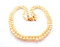 Vintage Double Stranded Faux Pearl Hand Knotted Choker Necklace With Faux Pearl Detailed Clasp