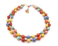 Vintage Double Stranded Harlequin Glass Beaded Adjustable Length Choker Necklace