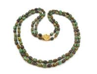 Vintage Double Stranded Scottish Style Green Tone Picasso Glass Beaded Matinee Length Necklace