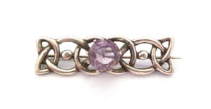 Vintage Early 20th Century Celtic Design Sterling Silver And Amethyst Gemstone Set Design Brooch