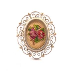 Vintage Embroidered Floral Design Adjustable Size Ring