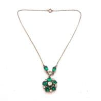Vintage Emerald Green And Clear Rhinestone Set Floral Drop Design Choker Necklace