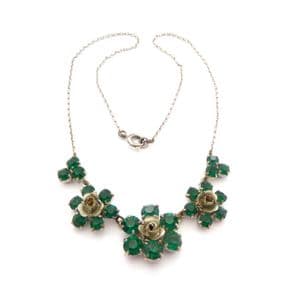 Vintage Emerald Green Rhinestone Set Floral Design Statement Choker Necklace