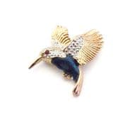Vintage Enamel And Faux Marcasite Bird In Flight Design Brooch
