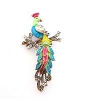 Vintage Enamel And Marcasite Peacock Bird Design Brooch