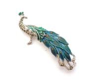 Vintage Enamel And Marcasite Peacock Bird Design Brooch By BJL