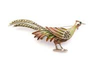 Vintage Enamel And Marcasite Pheasant Bird Design Brooch