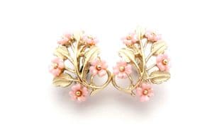 Vintage Enamel And Pink Lucite Floral Design Clip On Earrings By Jewelcraft