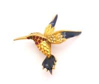 Vintage Enamel And Rhinestone Detailed Bird Design Brooch