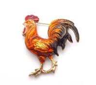 Vintage Enamel Cockerel Rooster Bird Design Brooch