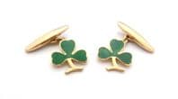 Vintage Enamel Shamrock Leaf Design Cufflinks Attributed to Stratton