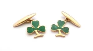 Vintage Enamel Shamrock Leaf Design Cufflinks Attributed to Stratton