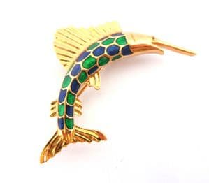 Vintage Enamel Swordfish Retro Design Brooch