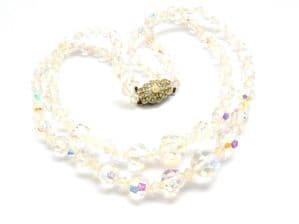 Vintage Exquisite Double Stranded Aurora Borealis Crystal Beaded Dog Collar Necklace
