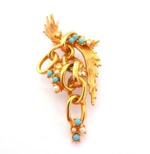 Vintage Exquisite Large Faux Pearl And Turquoise Set Abstract Brutalist Floral  Brooch