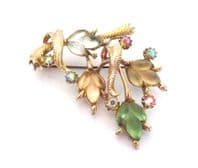 Vintage Exquisite Large Satin Glass And Aurora Borealis Rhinestone Set Flower Design Brooch