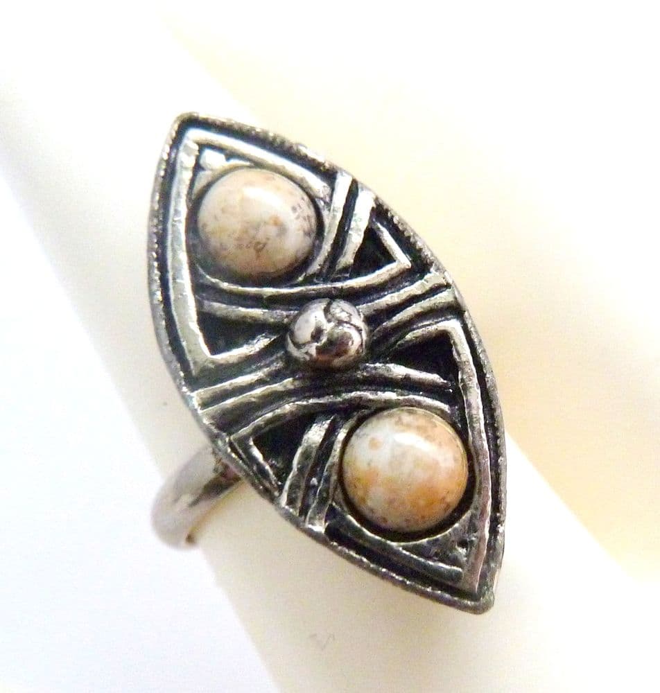 Vintage Faux Agate Scottish Celtic Style Adjustable Size Ring