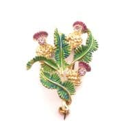 Vintage Faux Amethyst And Enamel Thistle Flower Scottish Design Brooch