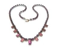 Vintage Faux Amethyst Purple Rhinestone Set Geometric Collar Design Choker Necklace